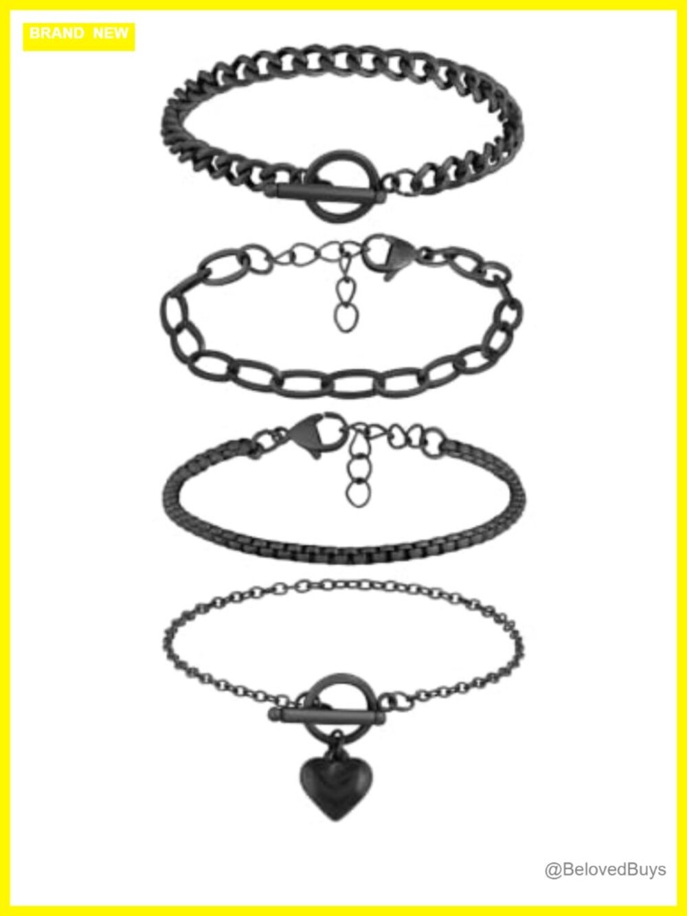 4pc Stainless Steel Heart Link Bracelet Set Gothic Punk Grunge Y2K Stackable